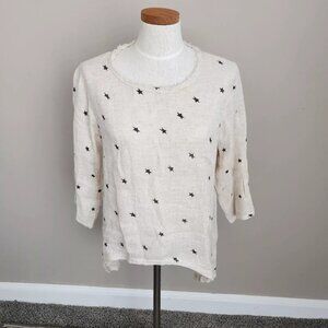 Paper lace size M linen cream top with blue stars lagen look (flaw)